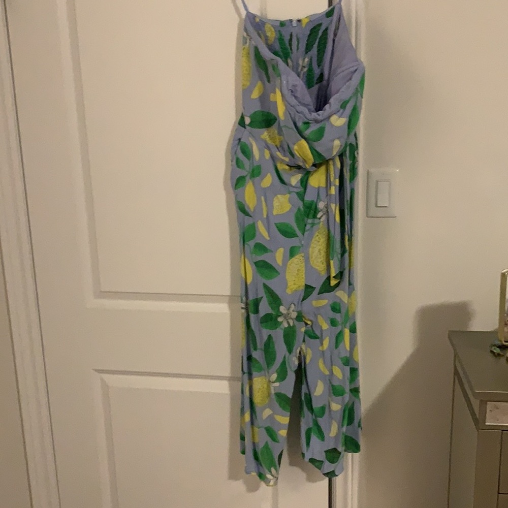 Anthropologie Lemon-Print Strapless Jumpsuit in Light Blue, Yellow & Green - Picture 2 of 2